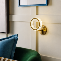 Lifestyle image of aragon crystal wall sconce for elegant hallway decor styling and luxury modern home interior design.