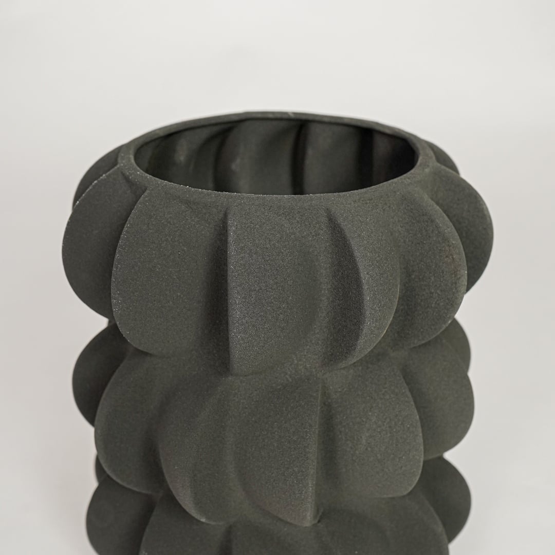 Black ceramic decorative vase with sculpted bubble texture perfect for elegant dried floral display and stylish interior decor.