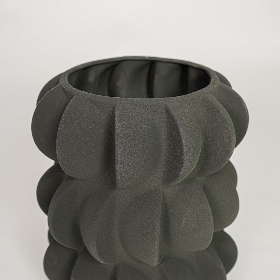 Black ceramic decorative vase with sculpted bubble texture perfect for elegant dried floral display and stylish interior decor.