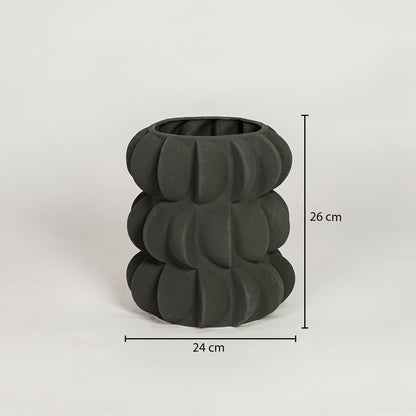 Black ceramic decorative flower vase showing 24 cm width and 26 cm height ideal for console table decor display.