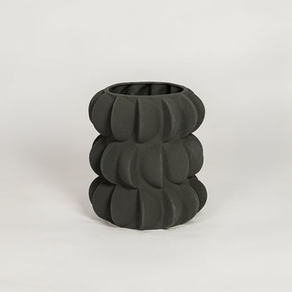 Modern black ceramic decorative flower vase with sculpted bubble design ideal for console table shelf and stylish home decor.
