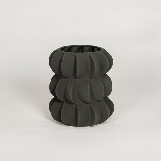 Modern black ceramic decorative flower vase with sculpted bubble design ideal for console table shelf and stylish home decor.