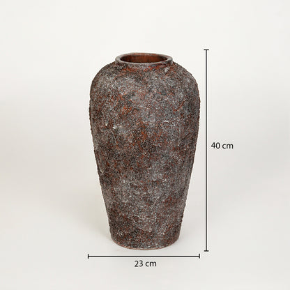 Dimension image of black ceramic decorative vase for elegant floor placement with textured matte finish.