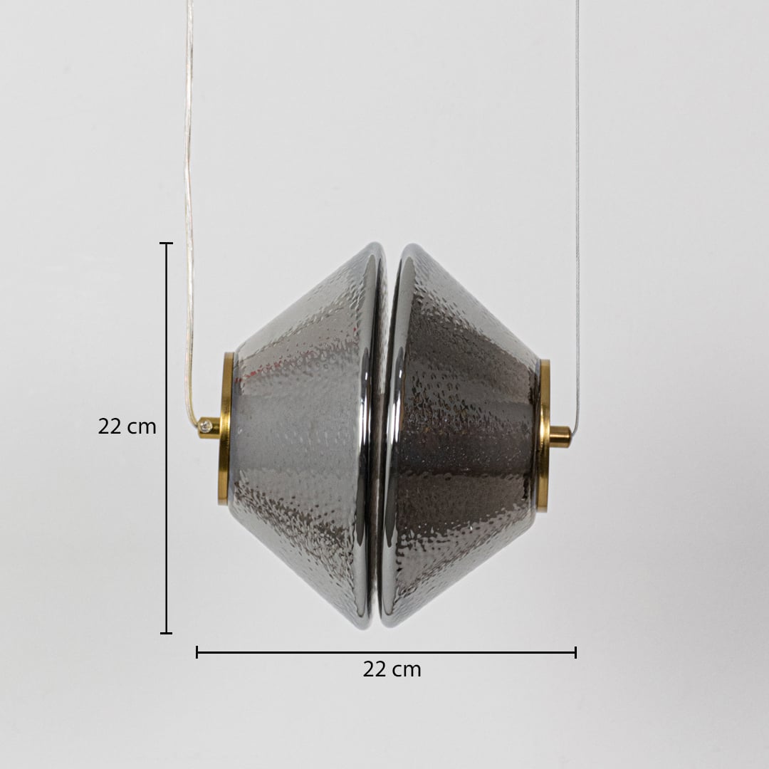 A textured glass pendant light shown on a white background with full measurements clearly visible showing 22 cm height and 22 cm width.