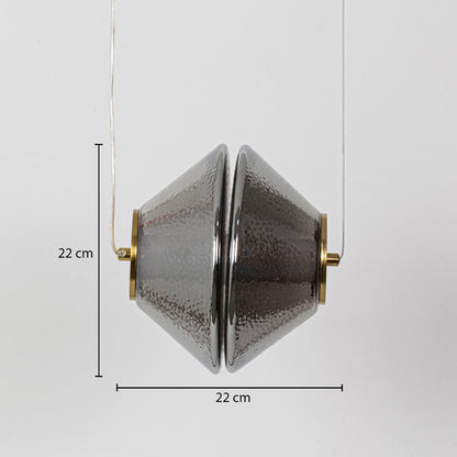 A textured glass pendant light shown on a white background with full measurements clearly visible showing 22 cm height and 22 cm width.