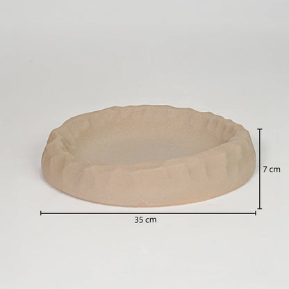 Brown wooden decorative tray size 7 cm height 30 cm length modern round tray dimension reference image.