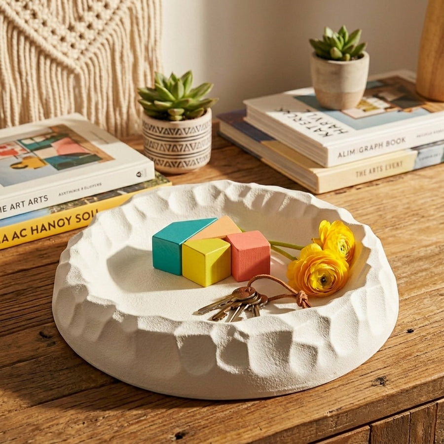Modern white ceramic decorative serving bowl ideal for fruit display on dining table centerpiece and stylish home decor.