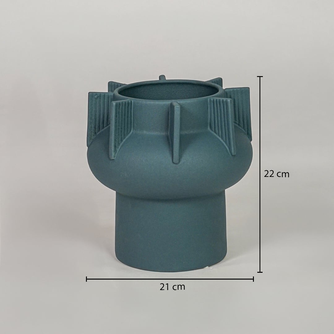 Green ceramic flower vase size 22 cm height 21 cm width modern decorative vase for table console shelf styling.