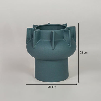 Green ceramic flower vase size 22 cm height 21 cm width modern decorative vase for table console shelf styling.