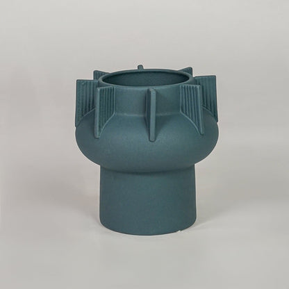 Green ceramic flower vase with textured finish modern decorative vase for shelf console table living room decor styling.
