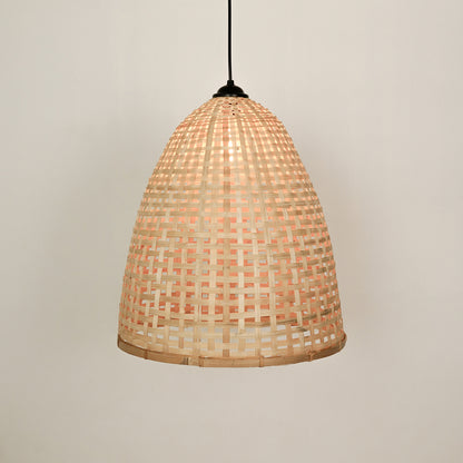 Handwoven rattan pendant light with natural finish crafted for warm bohemian home interiors.