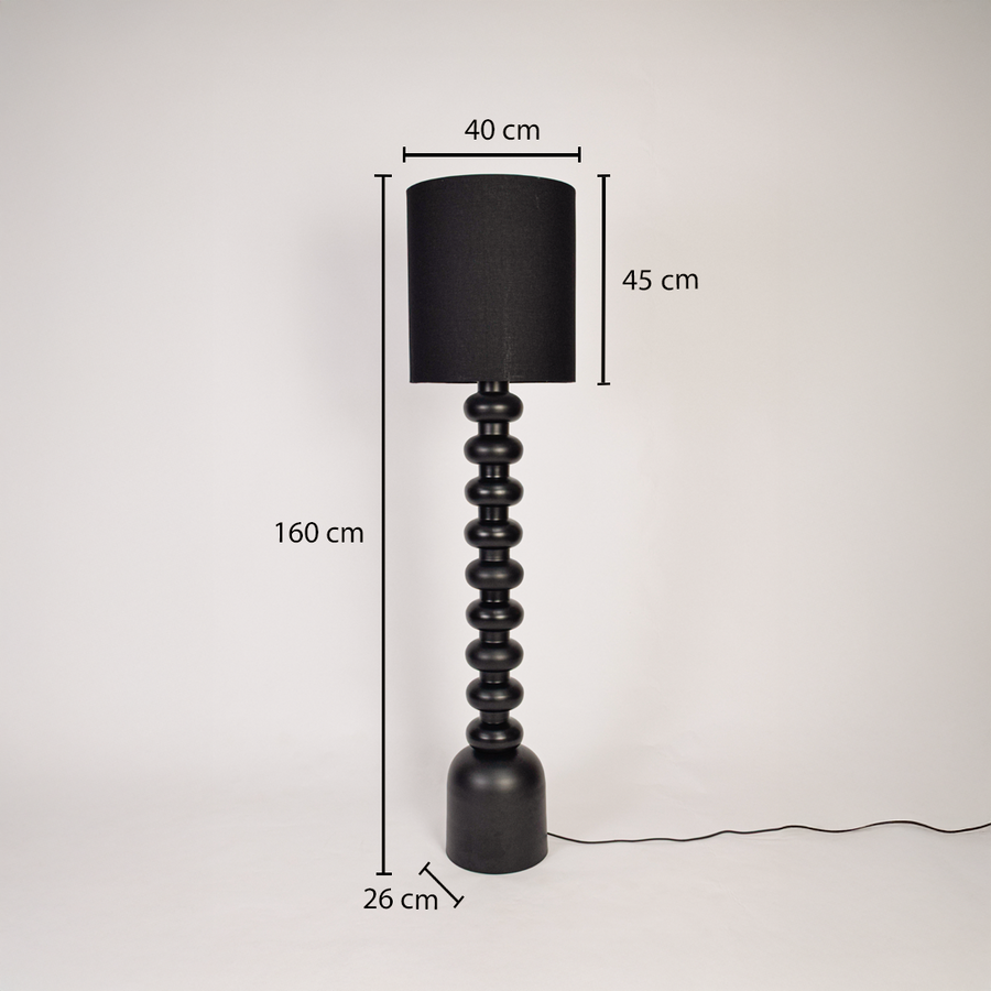 Floor lamp dimensions image showing overall height shade width and base size clearly marked to help plan placement in living room or bedroom spaces.