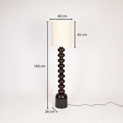 Showing floor lamp with 160 cm total height 40 cm shade width 45 cm shade height and 26 cm round base displayed clearly on white background.