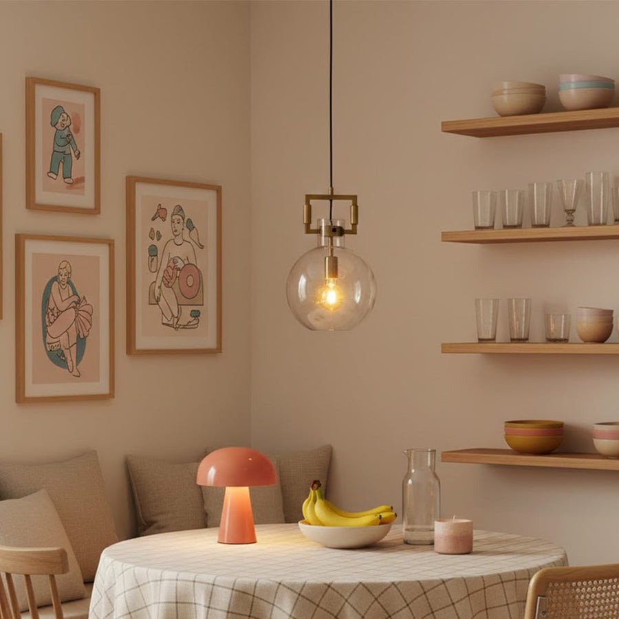 aspen clear glass hanging pendant lamp round shade main lifestyle