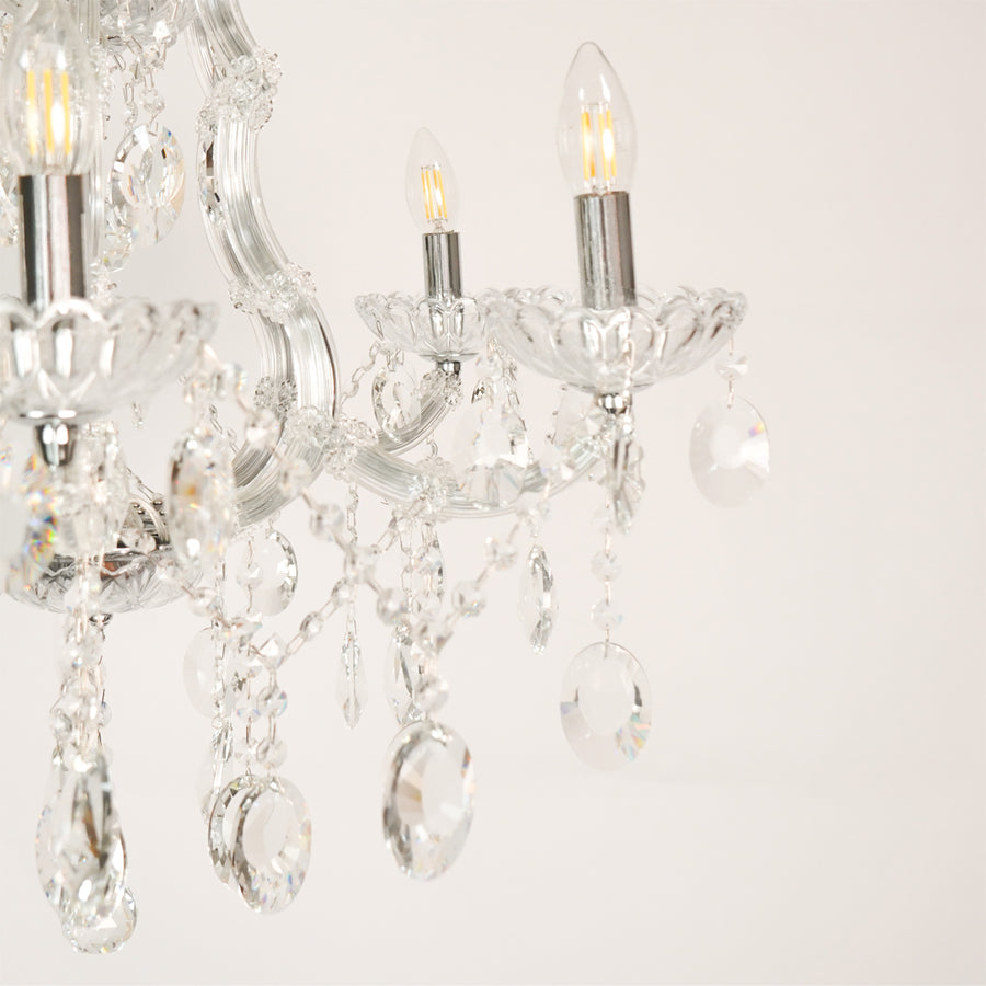 Closeup image of victorian chandelier for elegant living room decor styling with beautiful accents.