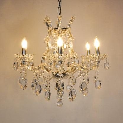 White background image of victorian chandelier for modern living room decor styling with a bright warm glow.