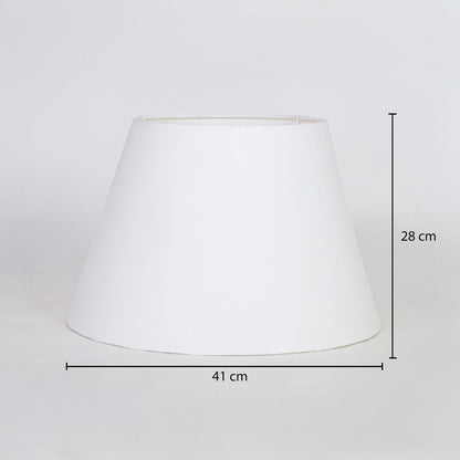 White fabric lamp shade measuring 28 cm height and 41 cm width for modern lighting decor placement.