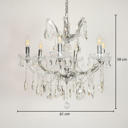 Dimension image of waterfall crystal chandelier for modern dining room decor styling with precise size measurement.