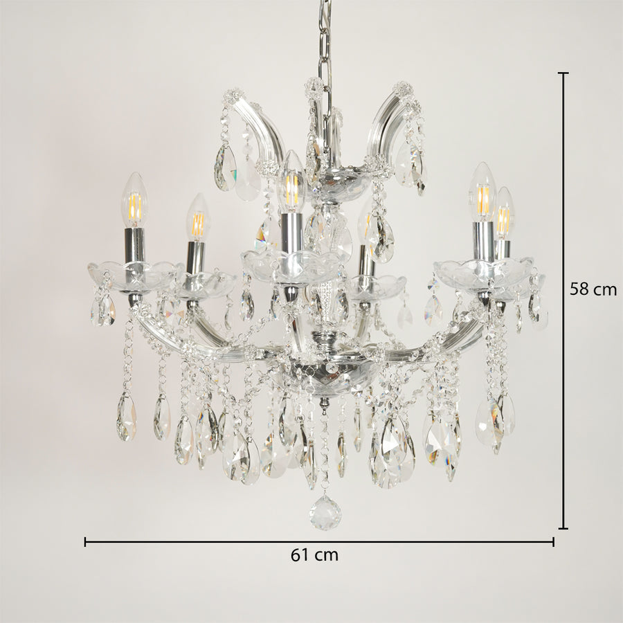 Dimension image of waterfall crystal chandelier for modern dining room decor styling with precise size measurement.