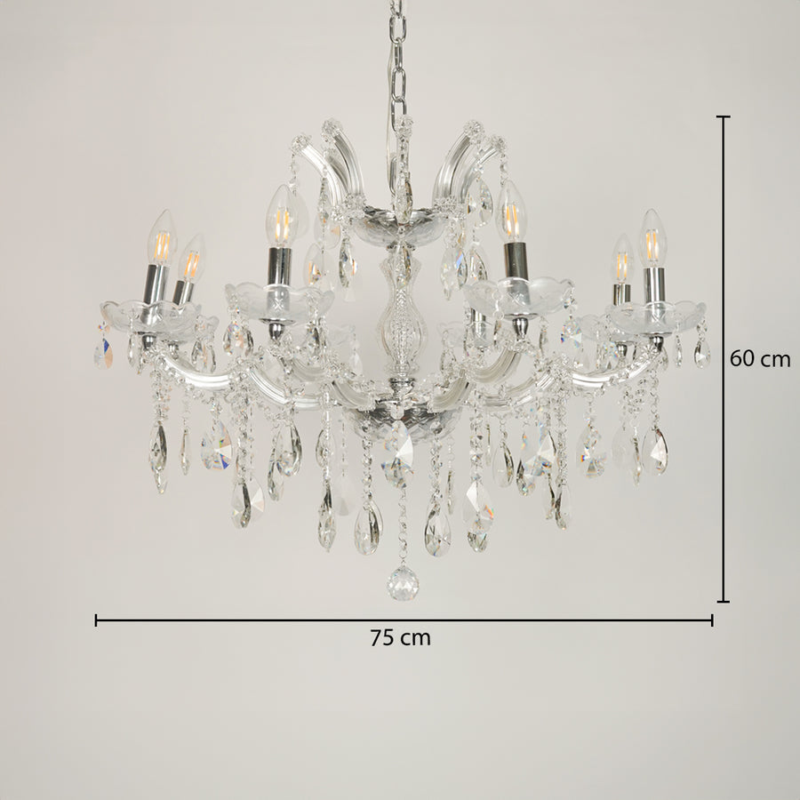 Dimension image of large waterfall crystal chandelier for modern dining room decor styling with precise size measurement.