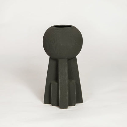 Modern black ceramic sculptural decorative vase ideal for dried flower arrangement on console table shelf and stylish home decor.