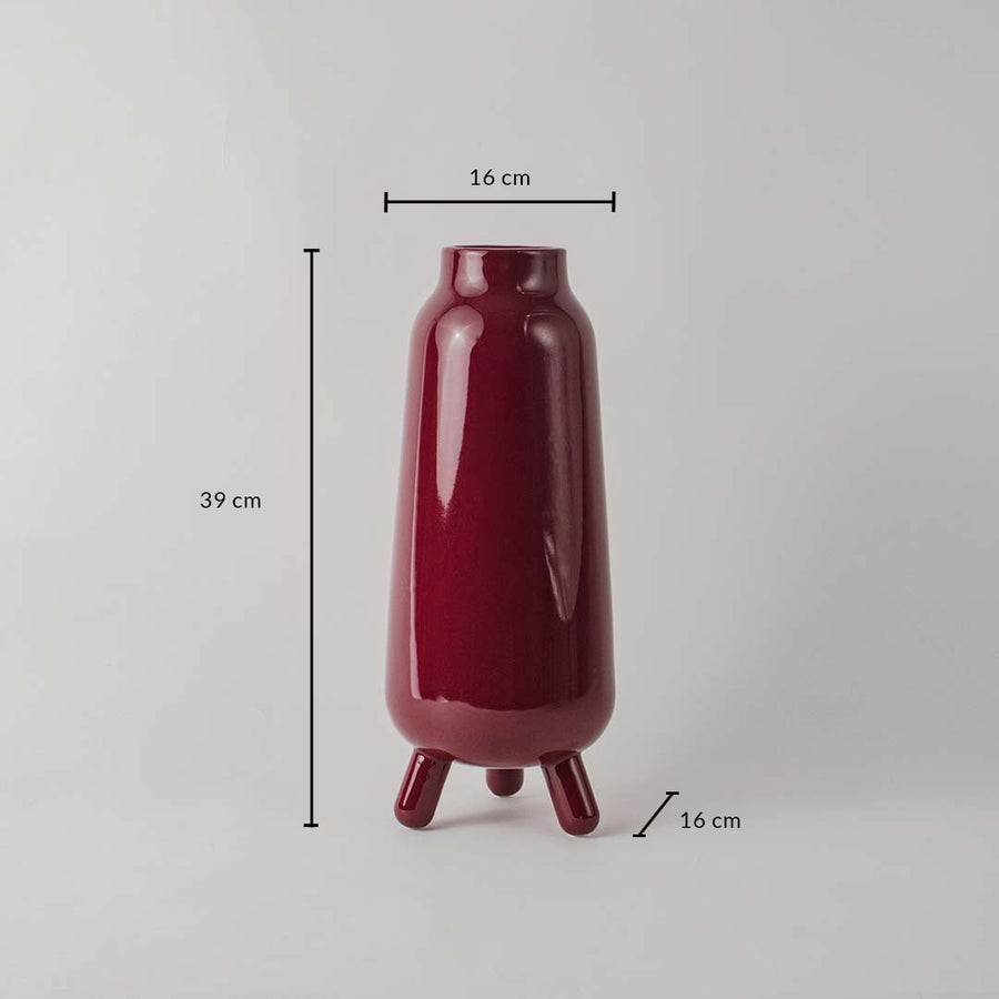 Ceramic decorative vase measuring 39 cm height and 16 cm width designed for tabletop shelf and floor decor placement.