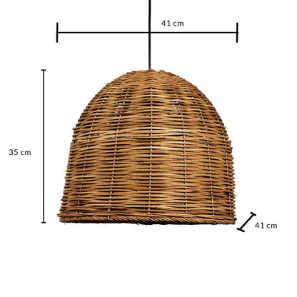 Rattan pendant light dimension image showing 35 cm height and 41 cm width with dome-shaped natural weave.