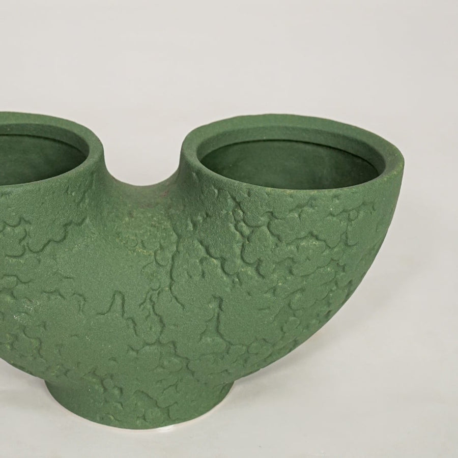 bandsaw textured ceramic vase green closeup