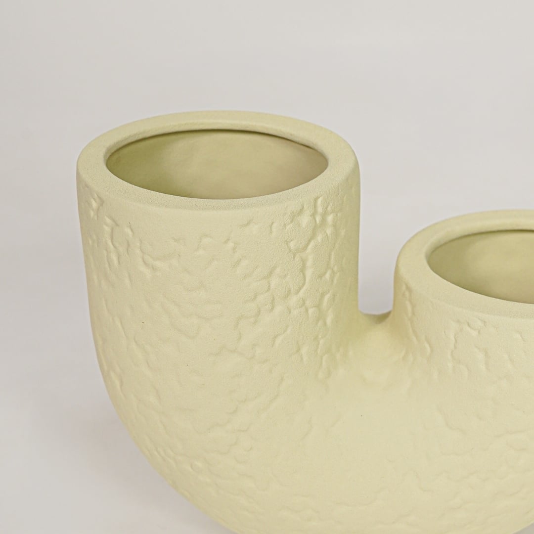 bandsaw textured ceramic vase light green closeup
