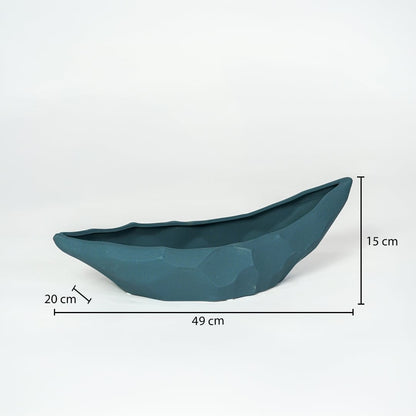 Teal ceramic decorative platter measuring 49 cm length 28 cm width and 15 cm height perfect for table styling.