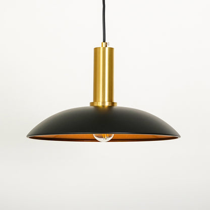 White background image of barn style black gold metal lamp for modern dining room decor styling with smooth matte finish.