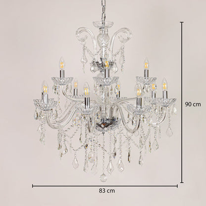 Large clear crystal chandelier sized 90 cm height and 83 cm width ideal for grand living room or dining room ceiling lighting.