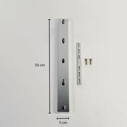 Silver metal ceiling mounting plate dimension image with 5 cm width and 60 cm length for pendant light installation.