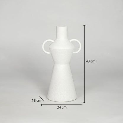 White ceramic decorative flower vase size 43 cm height 24 cm length 18 cm width modern large vase dimension image for product reference.