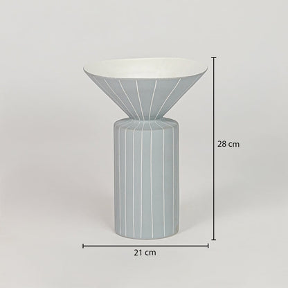 Blue ceramic flower vase size 36 cm height 21 cm width modern decorative vase for table console shelf styling.