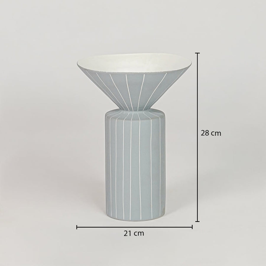 Blue ceramic flower vase size 36 cm height 21 cm width modern decorative vase for table console shelf styling.