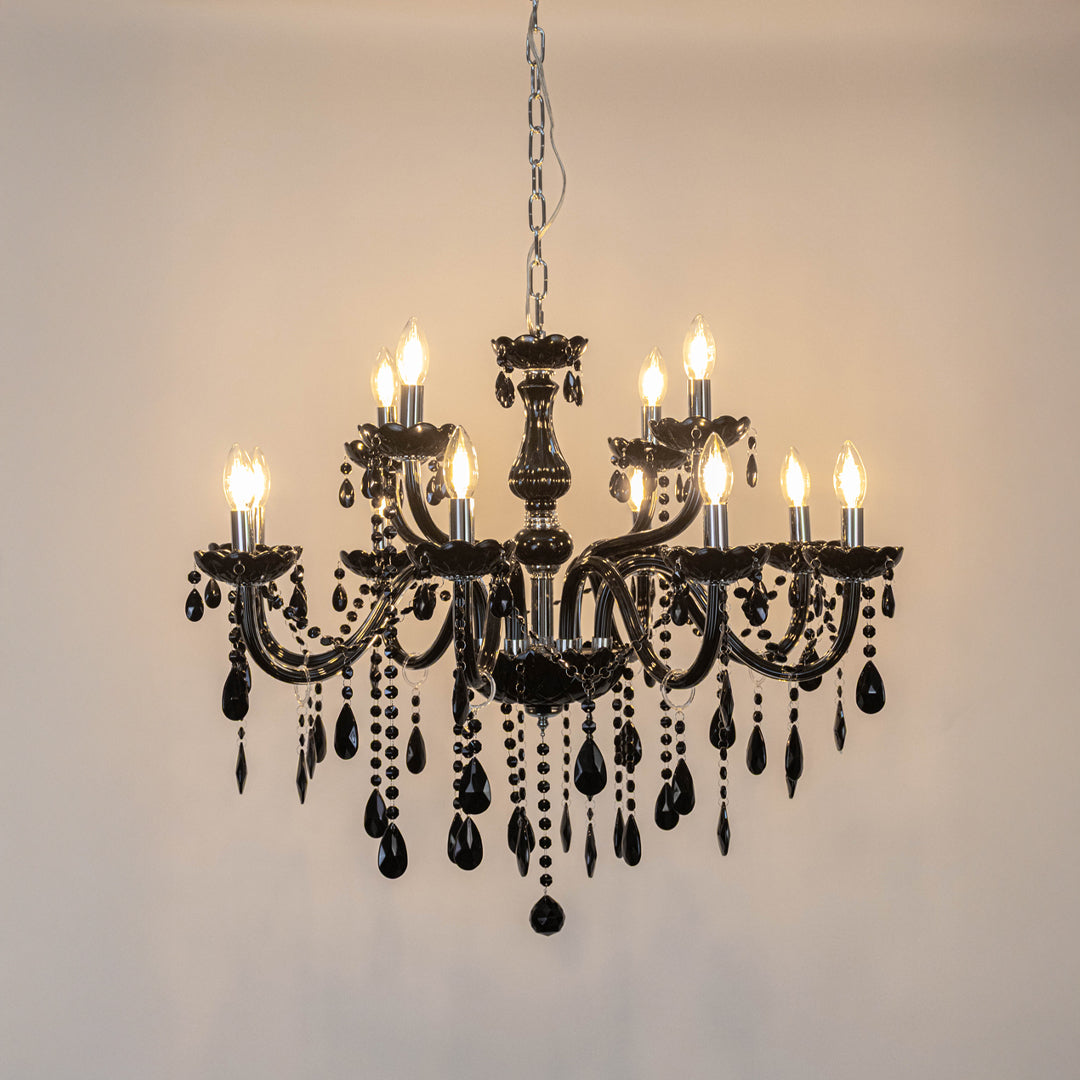 Bezel 12-Light Victorian Candle Chandelier - Black