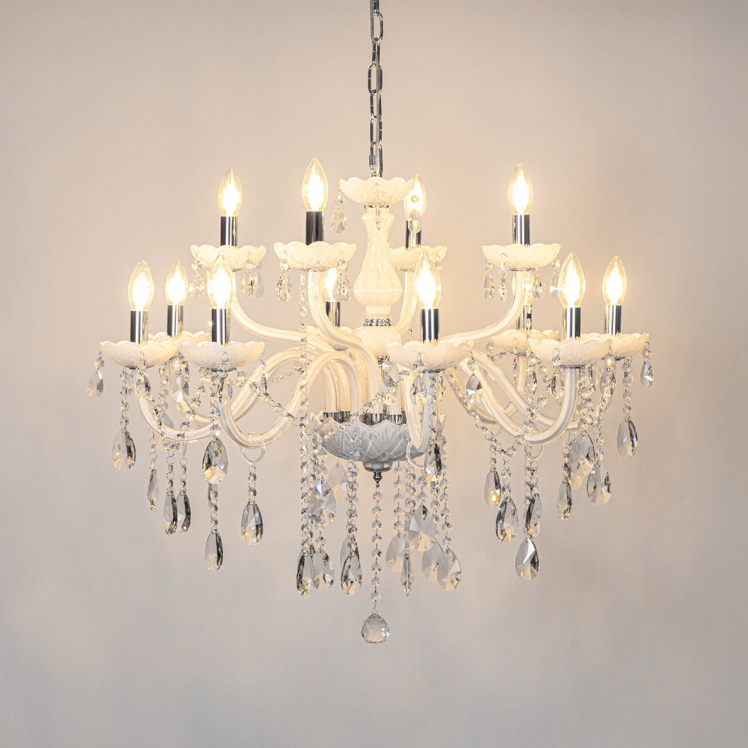 Bezel 12-Light Victorian Candle Chandelier - White