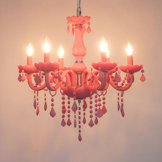 Bezel 6-Light Victorian Candle Chandelier - Pink