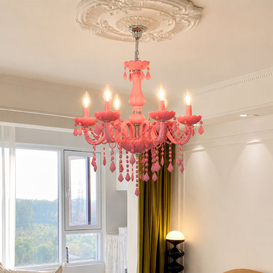 Bezel 6-Light Victorian Candle Chandelier - Pink