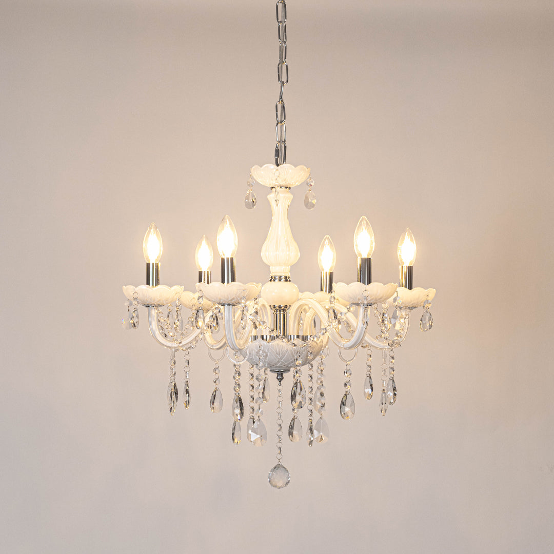Bezel 6-Light Victorian Candle Chandelier - White