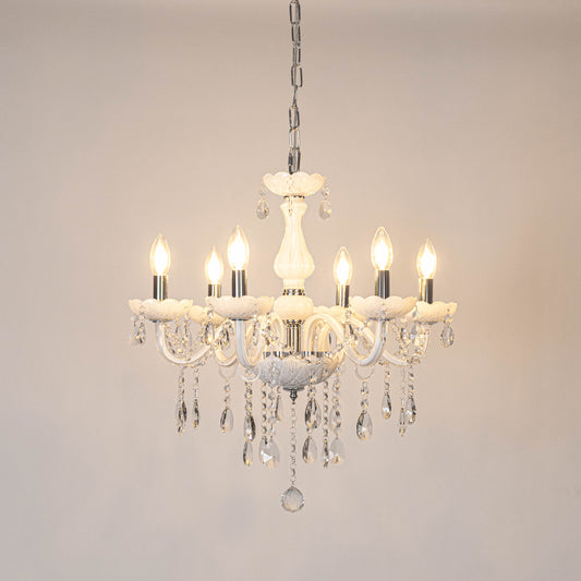 Bezel 6-Light Victorian Candle Chandelier - White