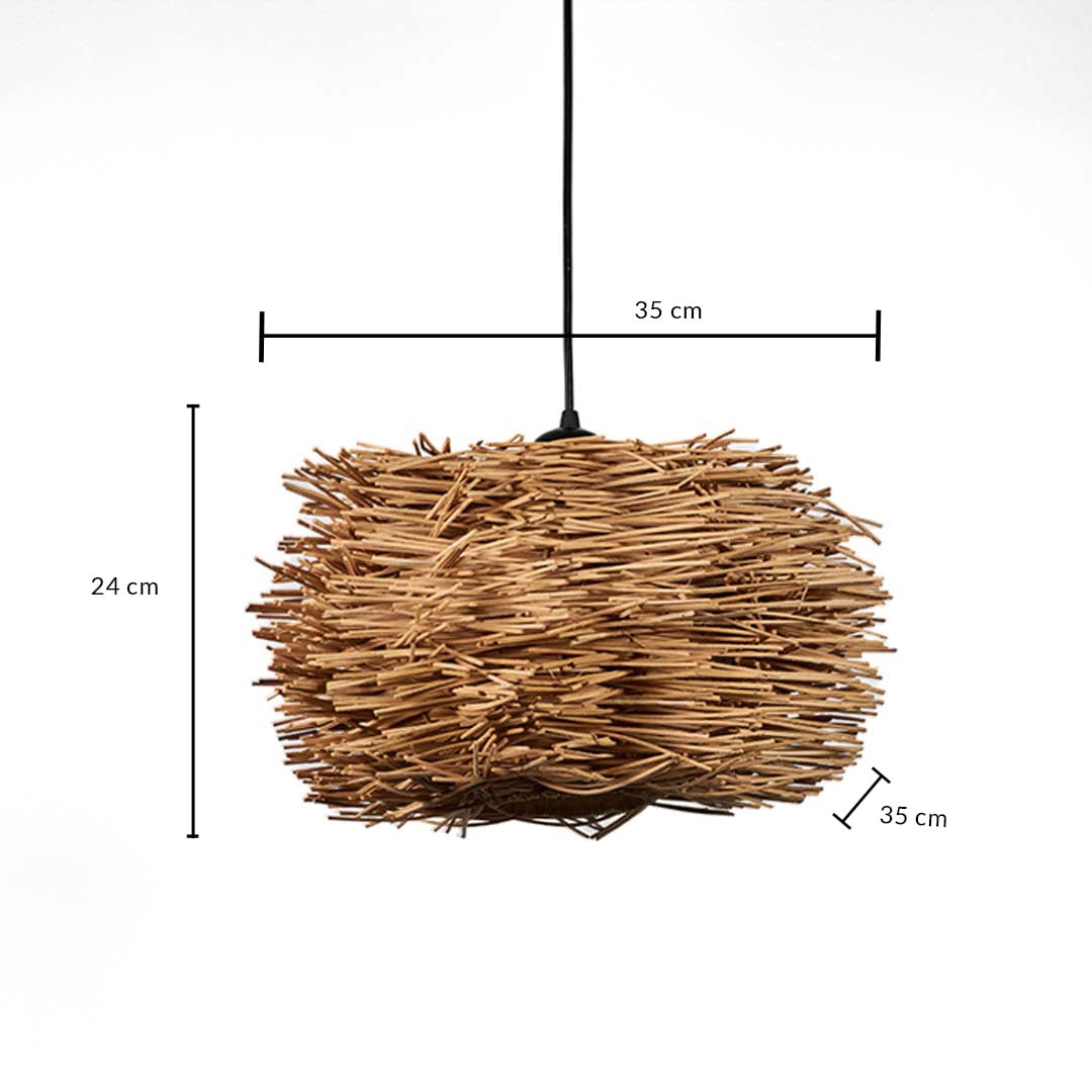 Rattan twig pendant light dimension image showing 24 cm height and 35 cm width with natural woven form.