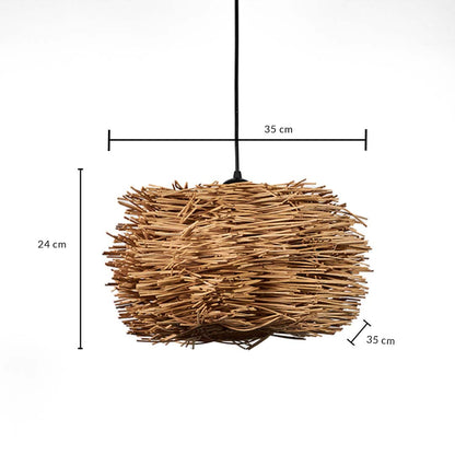 Rattan twig pendant light dimension image showing 24 cm height and 35 cm width with natural woven form.