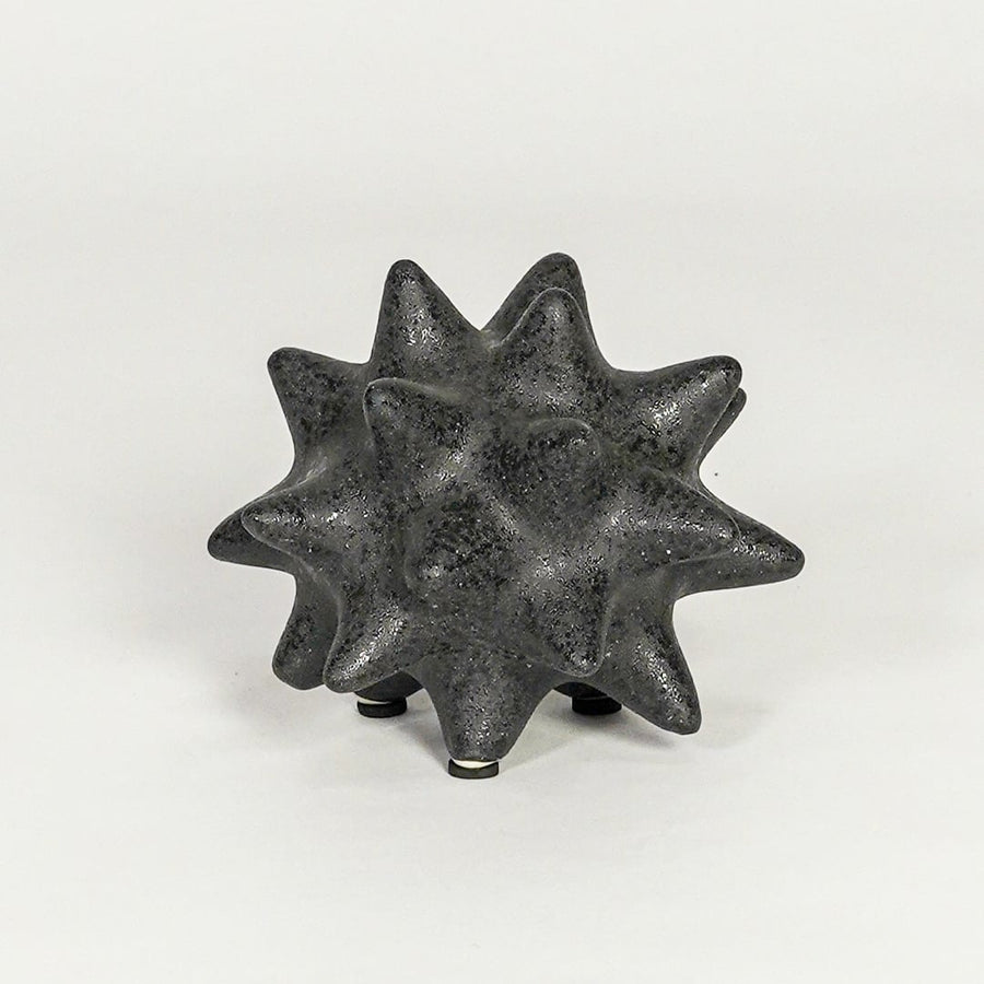 Modern black ceramic statement decor accent with starburst inspired sculpted shape for contemporary interiors.