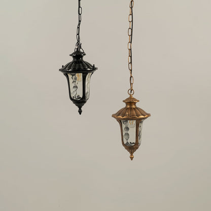 Grouped outdoor lanterns in black metal with lights off showing textured glass and vintage charm ideal for exterior patio and walkway Decor.