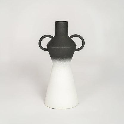 Contemporary black and white ombre ceramic flower vase ideal for entryway table living room shelf or dining decor display.
