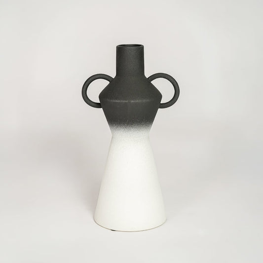 Contemporary black and white ombre ceramic flower vase ideal for entryway table living room shelf or dining decor display.