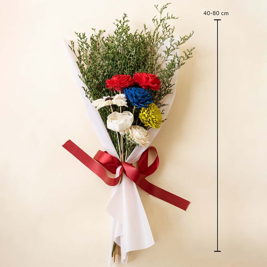 Green babysbreath mix dried flower bouquet with multicolor blooms on white background measuring 40 to 80 cm ideal for natural home decor and gifting use.