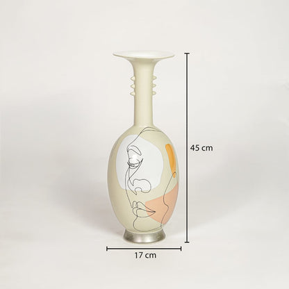 White ceramic artistic face vase measuring 45 cm height and 17 cm width ideal for modern console decor placement.